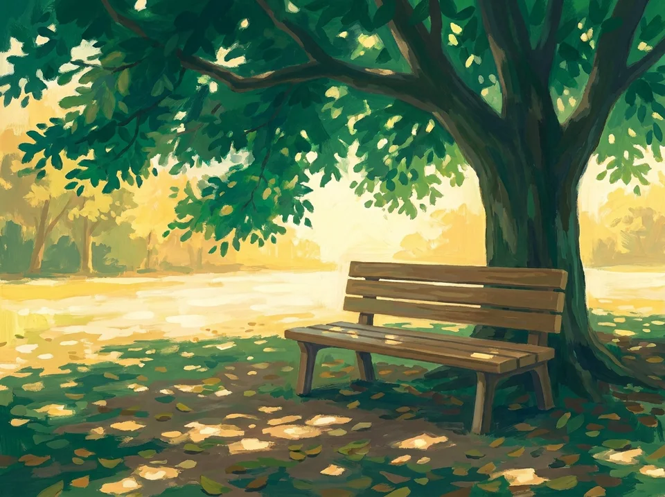 나무 그늘 아래 빈 의자 그림