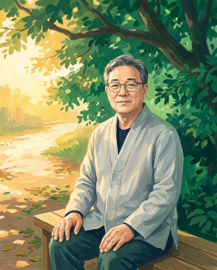 선환법사 초상 — 나무 아래 볕과 그늘이 만나는 자리에 앉은 그림
